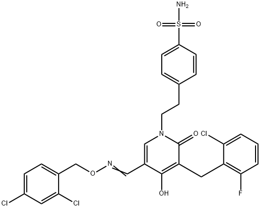 4-(2-[3-(2-CHLORO-6-FLUOROBENZYL)-5-(([(2,4-DICHLOROBENZYL)OXY]IMINO)METHYL)-4-HYDROXY-2-OXO-1(2H)-PYRIDINYL]ETHYL)BENZENESULFONAMIDE Struktur