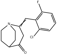 2-[(E)-(2-CHLORO-6-FLUOROPHENYL)METHYLIDENE]-1-AZABICYCLO[3.2.2]NONAN-4-ONE Struktur