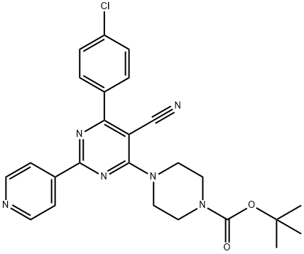 TERT-BUTYL 4-[6-(4-CHLOROPHENYL)-5-CYANO-2-(4-PYRIDINYL)-4-PYRIMIDINYL]TETRAHYDRO-1(2H)-PYRAZINECARBOXYLATE Struktur