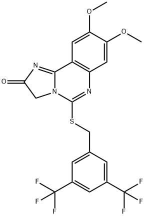 5-([3,5-BIS(TRIFLUOROMETHYL)BENZYL]SULFANYL)-8,9-DIMETHOXYIMIDAZO[1,2-C]QUINAZOLIN-2(3H)-ONE Struktur