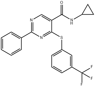 N-CYCLOPROPYL-2-PHENYL-4-([3-(TRIFLUOROMETHYL)PHENYL]SULFANYL)-5-PYRIMIDINECARBOXAMIDE Struktur