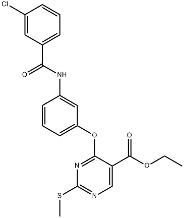 ETHYL 4-(3-[(3-CHLOROBENZOYL)AMINO]PHENOXY)-2-(METHYLSULFANYL)-5-PYRIMIDINECARBOXYLATE Struktur