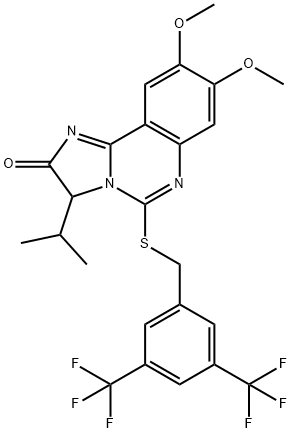 5-([3,5-BIS(TRIFLUOROMETHYL)BENZYL]SULFANYL)-3-ISOPROPYL-8,9-DIMETHOXYIMIDAZO[1,2-C]QUINAZOLIN-2(3H)-ONE Struktur