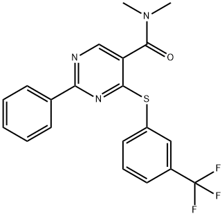 N,N-DIMETHYL-2-PHENYL-4-([3-(TRIFLUOROMETHYL)PHENYL]SULFANYL)-5-PYRIMIDINECARBOXAMIDE Struktur