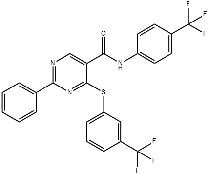 2-PHENYL-N-[4-(TRIFLUOROMETHYL)PHENYL]-4-([3-(TRIFLUOROMETHYL)PHENYL]SULFANYL)-5-PYRIMIDINECARBOXAMIDE Struktur