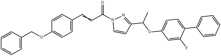 (E)-3-[4-(BENZYLOXY)PHENYL]-1-(3-(1-[(2-FLUORO[1,1'-BIPHENYL]-4-YL)OXY]ETHYL)-1H-PYRAZOL-1-YL)-2-PROPEN-1-ONE Struktur