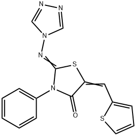 3-PHENYL-5-[(Z)-2-THIENYLMETHYLIDENE]-2-(4H-1,2,4-TRIAZOL-4-YLIMINO)-1,3-THIAZOLAN-4-ONE Struktur