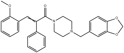 (E)-1-[4-(1,3-BENZODIOXOL-5-YLMETHYL)PIPERAZINO]-3-(2-METHOXYPHENYL)-2-PHENYL-2-PROPEN-1-ONE Struktur