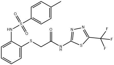 2-[(2-([(4-METHYLPHENYL)SULFONYL]AMINO)PHENYL)SULFANYL]-N-[5-(TRIFLUOROMETHYL)-1,3,4-THIADIAZOL-2-YL]ACETAMIDE Struktur