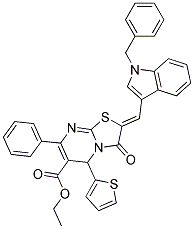 (Z)-ETHYL 2-((1-BENZYL-1H-INDOL-3-YL)METHYLENE)-3-OXO-7-PHENYL-5-(THIOPHEN-2-YL)-3,5-DIHYDRO-2H-THIAZOLO[3,2-A]PYRIMIDINE-6-CARBOXYLATE Struktur