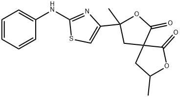 3-(2-ANILINO-1,3-THIAZOL-4-YL)-3,8-DIMETHYL-2,7-DIOXASPIRO[4.4]NONANE-1,6-DIONE Struktur