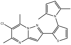 6-CHLORO-2-[3-(2,5-DIMETHYL-1H-PYRROL-1-YL)-2-THIENYL]-5,7-DIMETHYLPYRAZOLO[1,5-A]PYRIMIDINE Struktur