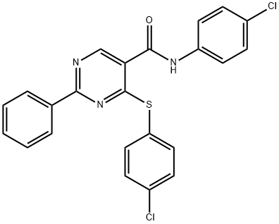 N-(4-CHLOROPHENYL)-4-[(4-CHLOROPHENYL)SULFANYL]-2-PHENYL-5-PYRIMIDINECARBOXAMIDE Struktur