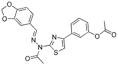 3-{2-[(2E)-1-ACETYL-2-(1,3-BENZODIOXOL-5-YLMETHYLENE)HYDRAZINO]-1,3-THIAZOL-4-YL}PHENYL ACETATE Struktur