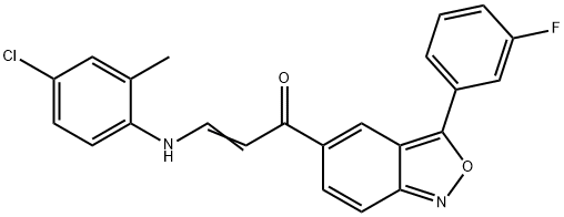 (E)-3-(4-CHLORO-2-METHYLANILINO)-1-[3-(3-FLUOROPHENYL)-2,1-BENZISOXAZOL-5-YL]-2-PROPEN-1-ONE Struktur