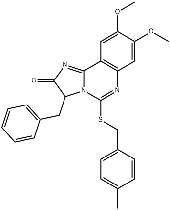 3-BENZYL-8,9-DIMETHOXY-5-[(4-METHYLBENZYL)SULFANYL]IMIDAZO[1,2-C]QUINAZOLIN-2(3H)-ONE Struktur