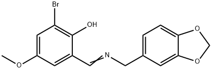 2-([(1,3-BENZODIOXOL-5-YLMETHYL)IMINO]METHYL)-6-BROMO-4-METHOXYBENZENOL Struktur