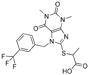 2-({1,3-DIMETHYL-2,6-DIOXO-7-[3-(TRIFLUOROMETHYL)BENZYL]-2,3,6,7-TETRAHYDRO-1H-PURIN-8-YL}THIO)PROPANOIC ACID Struktur