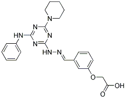 (E)-2-(3-((2-(4-(PHENYLAMINO)-6-(PIPERIDIN-1-YL)-1,3,5-TRIAZIN-2-YL)HYDRAZONO)METHYL)PHENOXY)ACETIC ACID Struktur