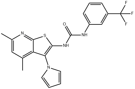 N-[4,6-DIMETHYL-3-(1H-PYRROL-1-YL)THIENO[2,3-B]PYRIDIN-2-YL]-N'-[3-(TRIFLUOROMETHYL)PHENYL]UREA Struktur