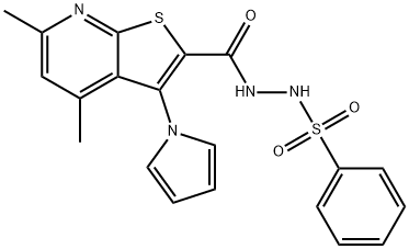 N'-([4,6-DIMETHYL-3-(1H-PYRROL-1-YL)THIENO[2,3-B]PYRIDIN-2-YL]CARBONYL)BENZENESULFONOHYDRAZIDE Struktur