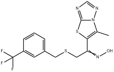 1-(6-METHYL[1,3]THIAZOLO[3,2-B][1,2,4]TRIAZOL-5-YL)-2-([3-(TRIFLUOROMETHYL)BENZYL]SULFANYL)-1-ETHANONE OXIME Struktur