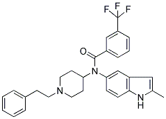 N-[2-METHYL-1H-INDOL-5-YL]-N-[1-(2-PHENYLETHYL)PIPERIDIN-4-YL]-3-(TRIFLUOROMETHYL)BENZAMIDE Struktur