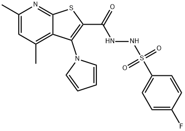 N'-([4,6-DIMETHYL-3-(1H-PYRROL-1-YL)THIENO[2,3-B]PYRIDIN-2-YL]CARBONYL)-4-FLUOROBENZENESULFONOHYDRAZIDE Struktur