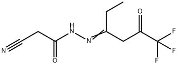 2-CYANO-N'-[(E)-1-ETHYL-4,4,4-TRIFLUORO-3-OXOBUTYLIDENE]ACETOHYDRAZIDE Struktur