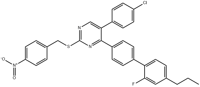 5-(4-CHLOROPHENYL)-4-(2'-FLUORO-4'-PROPYL[1,1'-BIPHENYL]-4-YL)-2-PYRIMIDINYL 4-NITROBENZYL SULFIDE Struktur