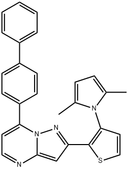 7-[1,1'-BIPHENYL]-4-YL-2-[3-(2,5-DIMETHYL-1H-PYRROL-1-YL)-2-THIENYL]PYRAZOLO[1,5-A]PYRIMIDINE Struktur