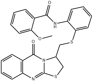 2-METHOXY-N-(2-([(5-OXO-2,3-DIHYDRO-5H-[1,3]THIAZOLO[2,3-B]QUINAZOLIN-3-YL)METHYL]SULFANYL)PHENYL)BENZENECARBOXAMIDE Struktur