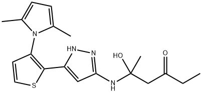 5-((3-[3-(2,5-DIMETHYL-1H-PYRROL-1-YL)-2-THIENYL]-1H-PYRAZOL-5-YL)AMINO)-5-HYDROXY-3-HEXANONE Struktur