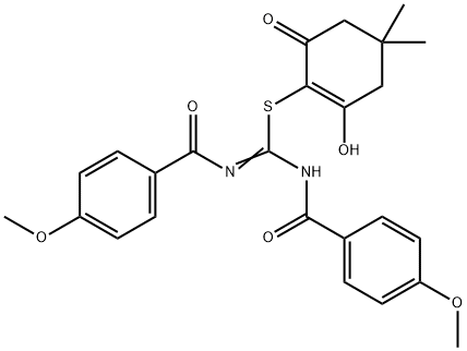 N-(2-AZA-1-(6-HYDROXY-4,4-DIMETHYL-2-OXOCYCLOHEX-1-ENYLTHIO)-3-(4-METHOXYPHENYL)-3-OXOPROP-1-ENYL)(4-METHOXYPHENYL)FORMAMIDE Struktur