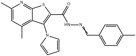 4,6-DIMETHYL-N'-[(E)-(4-METHYLPHENYL)METHYLIDENE]-3-(1H-PYRROL-1-YL)THIENO[2,3-B]PYRIDINE-2-CARBOHYDRAZIDE Struktur