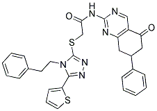 N-(5-OXO-7-PHENYL-5,6,7,8-TETRAHYDROQUINAZOLIN-2-YL)-2-(4-PHENETHYL-5-(THIOPHEN-2-YL)-4H-1,2,4-TRIAZOL-3-YLTHIO)ACETAMIDE Struktur