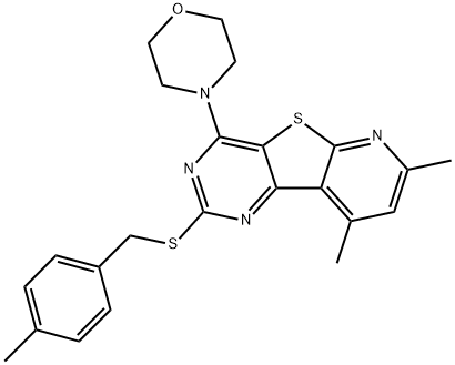 7,9-DIMETHYL-2-[(4-METHYLBENZYL)SULFANYL]-4-MORPHOLINOPYRIDO[3',2':4,5]THIENO[3,2-D]PYRIMIDINE Struktur