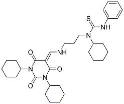 1-CYCLOHEXYL-1-(3-((1,3-DICYCLOHEXYL-2,4,6-TRIOXO-TETRAHYDROPYRIMIDIN-5(6H)-YLIDENE)METHYLAMINO)PROPYL)-3-PHENYLTHIOUREA Struktur