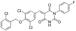 (5E)-5-{3,5-DICHLORO-4-[(2-CHLOROBENZYL)OXY]BENZYLIDENE}-1-(4-FLUOROPHENYL)PYRIMIDINE-2,4,6(1H,3H,5H)-TRIONE Struktur