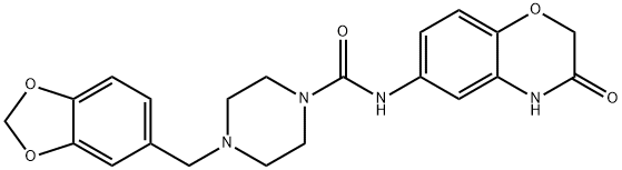 4-(1,3-BENZODIOXOL-5-YLMETHYL)-N-(3-OXO-3,4-DIHYDRO-2H-1,4-BENZOXAZIN-6-YL)TETRAHYDRO-1(2H)-PYRAZINECARBOXAMIDE Struktur