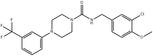 N-(3-CHLORO-4-METHOXYBENZYL)-4-[3-(TRIFLUOROMETHYL)PHENYL]TETRAHYDRO-1(2H)-PYRAZINECARBOXAMIDE Struktur