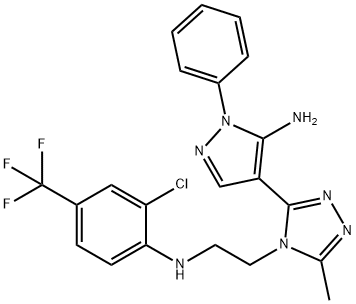 4-(4-(2-[2-CHLORO-4-(TRIFLUOROMETHYL)ANILINO]ETHYL)-5-METHYL-4H-1,2,4-TRIAZOL-3-YL)-1-PHENYL-1H-PYRAZOL-5-AMINE Struktur