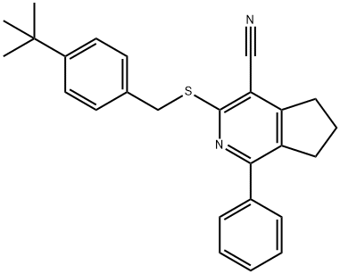 3-([4-(TERT-BUTYL)BENZYL]SULFANYL)-1-PHENYL-6,7-DIHYDRO-5H-CYCLOPENTA[C]PYRIDINE-4-CARBONITRILE Struktur