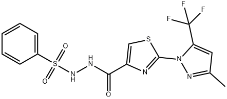 N'-((2-[3-METHYL-5-(TRIFLUOROMETHYL)-1H-PYRAZOL-1-YL]-1,3-THIAZOL-4-YL)CARBONYL)BENZENESULFONOHYDRAZIDE Struktur