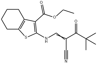 ETHYL 2-((2-NITRILO-4,4-DIMETHYL-3-OXOPENT-1-ENYL)AMINO)-4,5,6,7-TETRAHYDROBENZO[B]THIOPHENE-3-CARBOXYLATE Struktur