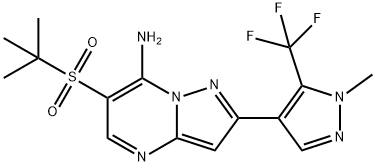 6-(TERT-BUTYLSULFONYL)-2-[1-METHYL-5-(TRIFLUOROMETHYL)-1H-PYRAZOL-4-YL]PYRAZOLO[1,5-A]PYRIMIDIN-7-AMINE Struktur