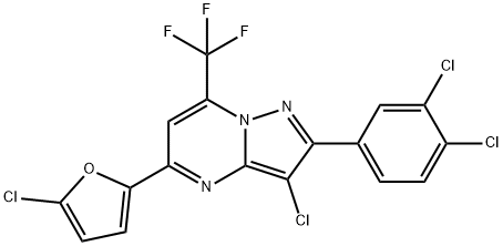 3-CHLORO-5-(5-CHLORO-2-FURYL)-2-(3,4-DICHLOROPHENYL)-7-(TRIFLUOROMETHYL)PYRAZOLO[1,5-A]PYRIMIDINE Struktur