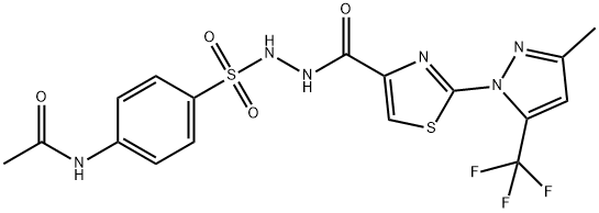 N-(4-([2-((2-[3-METHYL-5-(TRIFLUOROMETHYL)-1H-PYRAZOL-1-YL]-1,3-THIAZOL-4-YL)CARBONYL)HYDRAZINO]SULFONYL)PHENYL)ACETAMIDE Struktur