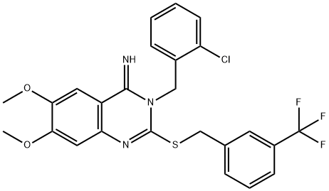 3-(2-CHLOROBENZYL)-6,7-DIMETHOXY-2-([3-(TRIFLUOROMETHYL)BENZYL]SULFANYL)-4(3H)-QUINAZOLINIMINE Struktur