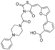 (E)-3-(5-((2,4-DIOXO-3-(2-OXO-2-(4-PHENYLPIPERAZIN-1-YL)ETHYL)THIAZOLIDIN-5-YLIDENE)METHYL)FURAN-2-YL)BENZOIC ACID Struktur